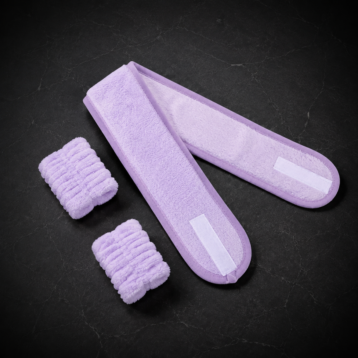 Glass Girl Cleansing Cloud Set in lavender with one headband and two wristbands