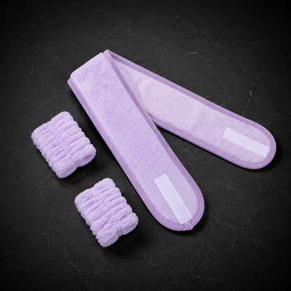 Glass Girl Cleansing Cloud Set in lavender with one headband and two wristbands