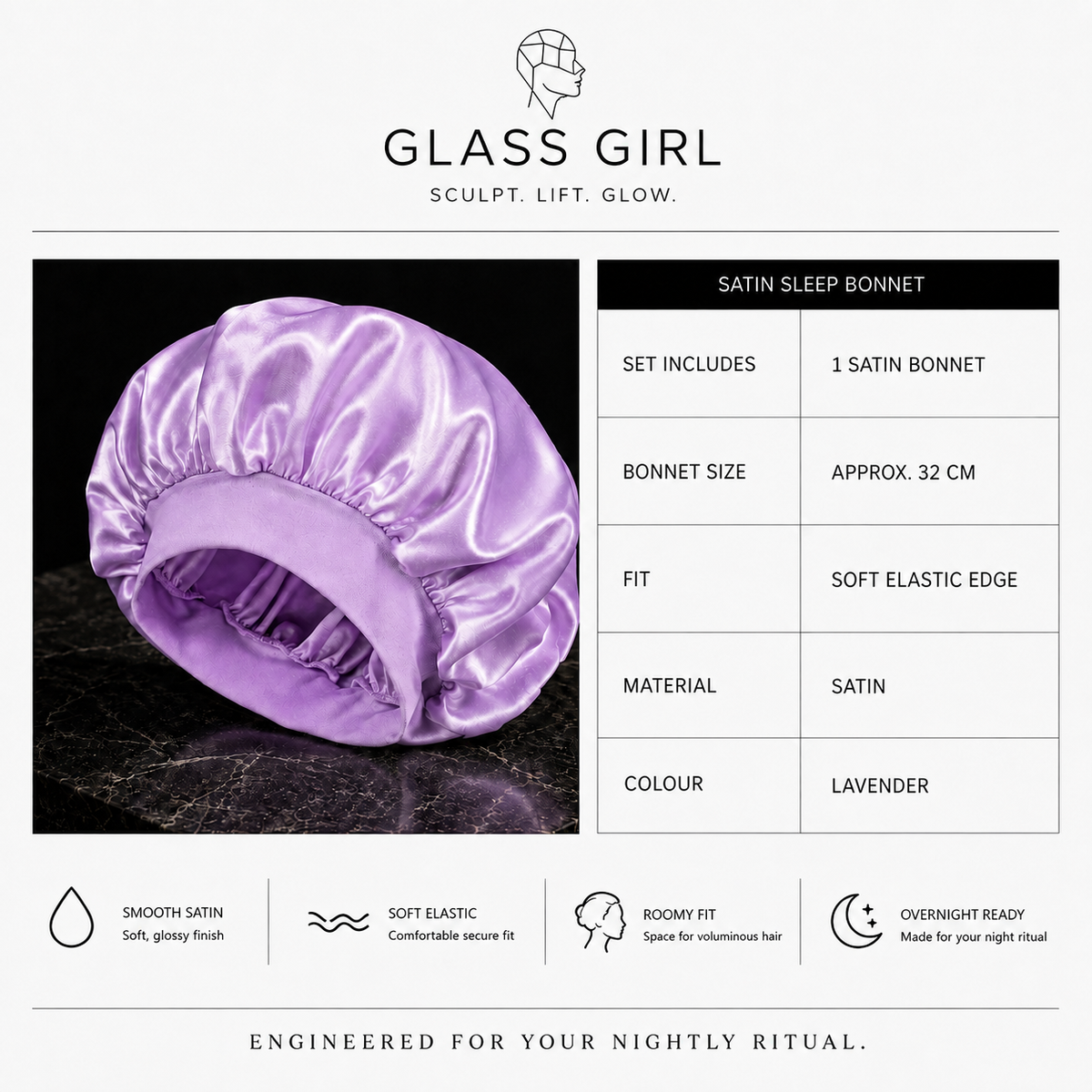 Glass Girl Satin Sleep Bonnet product information